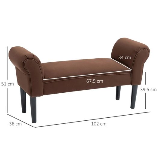 Bench Banquette Contemporary Design curved armrests Great Comfort 102L x 36l x 51H cm Brown