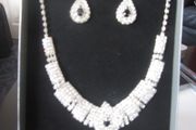 Silver Crystal Bride's Neck Piece and Earrings