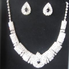 Silver Crystal Bride's Neck Piece and Earrings