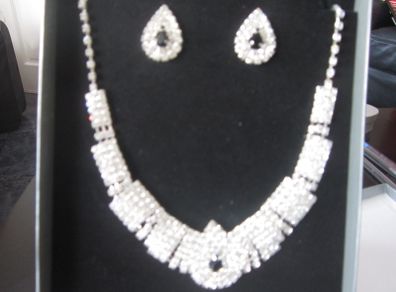 Silver Crystal Bride's Neck Piece and Earrings
