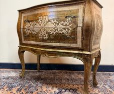 Hollywood Regency Bombe Two Drawer Cabinet in Gold & White