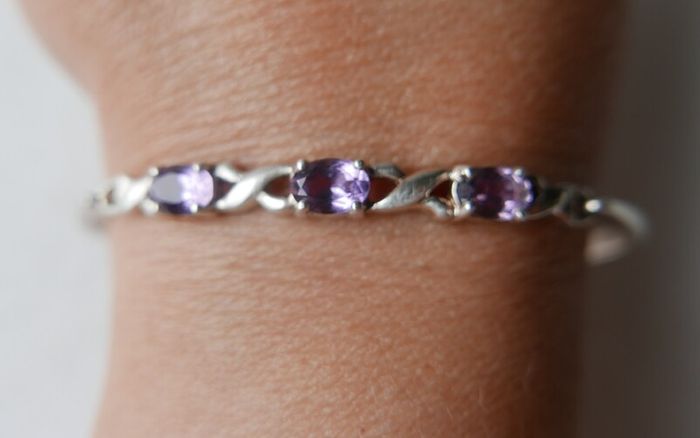 Vintage 925 Sterling Silver and Amethyst Bangle