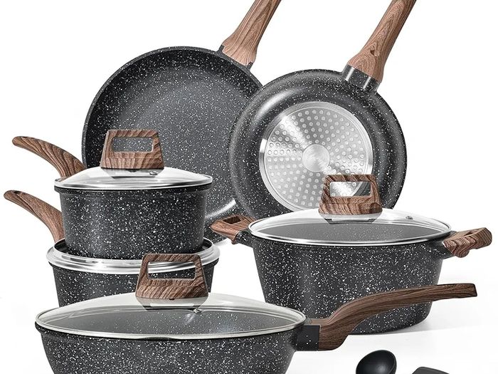 Induction Hob Pots and Pans Set 13pcs Nonstick Cooking Pans Set, Black Granite Cookware Set with Lid, Non Stick Saucepan Set, Frying Pan Set, PFOS & PFOA Free