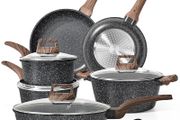 Induction Hob Pots and Pans Set 13pcs Nonstick Cooking Pans Set, Black Granite Cookware Set with Lid, Non Stick Saucepan Set, Frying Pan Set, PFOS &amp; PFOA Free