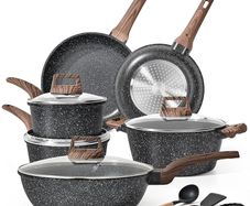 Induction Hob Pots and Pans Set 13pcs Nonstick Cooking Pans Set, Black Granite Cookware Set with Lid, Non Stick Saucepan Set, Frying Pan Set, PFOS & PFOA Free