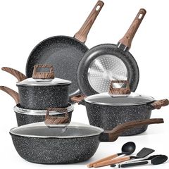 Induction Hob Pots and Pans Set 13pcs Nonstick Cooking Pans Set, Black Granite Cookware Set with Lid, Non Stick Saucepan Set, Frying Pan Set, PFOS & PFOA Free