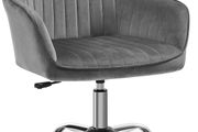 _Office Swivel Chair with Velvet Cover, Foam Padding, Height Adjustable, for Study, Bar, Light Gray
