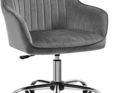 _Office Swivel Chair with Velvet Cover, Foam Padding, Height Adjustable, for Study, Bar, Light Gray