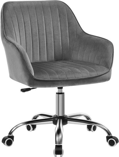 _Office Swivel Chair with Velvet Cover, Foam Padding, Height Adjustable, for Study, Bar, Light Gray