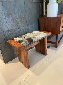 solid wood bench with high quality cowhide