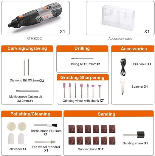Rotary Tool, Cordless Rotary Tool 4V Power Potable Grinder with 31 Accessories and USB Cable for Recharging, Perfect for DIY Creation and Light Duty