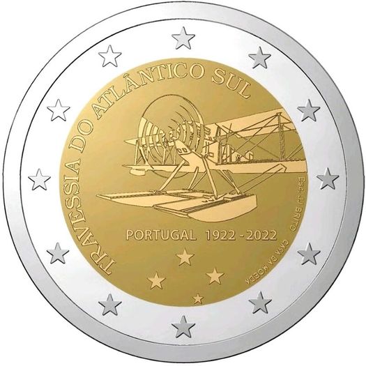 Portugal 2 Euro Commemorative Coin 2022 - 100th Anniversary of the First Crossing of the South Atlantic by Plane. UNCIRCULATED.