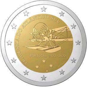Portugal 2 Euro Commemorative Coin 2022 - 100th Anniversary of the First Crossing of the South Atlantic by Plane. UNCIRCULATED.