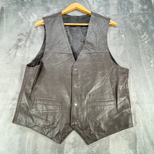Black Goat Leather Stylish Waistcoat Mens Size M - Push Studs - Lined