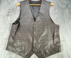 Black Goat Leather Stylish Waistcoat Mens Size M - Push Studs - Lined