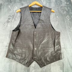 Black Goat Leather Stylish Waistcoat Mens Size M - Push Studs - Lined