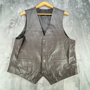 Black Goat Leather Stylish Waistcoat Mens Size M - Push Studs - Lined