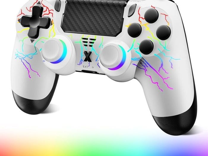 Wireless Controller for PS-4, Crack Design with RGB Light, 1000mAh Battery, Gamepad Joystick with Dual Vibration/6-Axis Gyro Sensor/Touch Panel, Controller for PS-4/Pro/Slim/PC (WHITE-RGB)