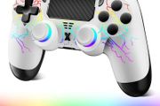 Wireless Controller for PS-4, Crack Design with RGB Light, 1000mAh Battery, Gamepad Joystick with Dual Vibration/6-Axis Gyro Sensor/Touch Panel, Controller for PS-4/Pro/Slim/PC (WHITE-RGB)