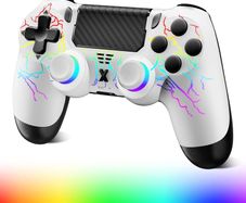 Wireless Controller for PS-4, Crack Design with RGB Light, 1000mAh Battery, Gamepad Joystick with Dual Vibration/6-Axis Gyro Sensor/Touch Panel, Controller for PS-4/Pro/Slim/PC (WHITE-RGB)