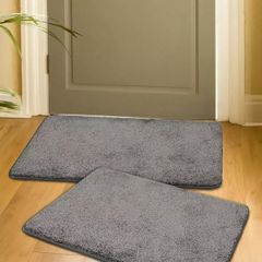 Set of x2 Grey Fluffy Floor Mats