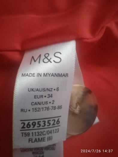 M&S Flame Red Wool Blend Coat