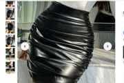 Ruched PU Bodycon Skirt black size M