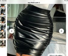 Ruched PU Bodycon Skirt black size M