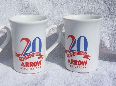 ARROW (UK chemicals company) - a pair of 20 Years of Excellence commemorative mugs by Coloroll (1988)