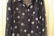 Reduction Sheer Navy Shirt With Blue Polka dots New
