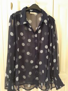 Sheer Navy Shirt With Blue Polka dots New