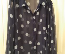 Sheer Navy Shirt With Blue Polka dots New