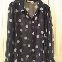 Sheer Navy Shirt With Blue Polka dots New