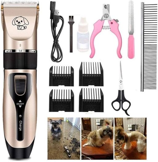 FREE EXPRESS SHIPPING Dog Clippers, Rechargeable Low Noise Cordless Pet Clippers, with 4 Guide Combs and Cleaning Brush Nail Kits