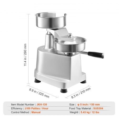 Commercial Burger Patty Maker, 130mm/5inch Hamburger Beef Patty Maker, Heavy Duty Food-Grade Stainless Steel Bowl Burger Press Machine, Kitchen Meat Forming Processor with 1000 Pcs Patty Papers