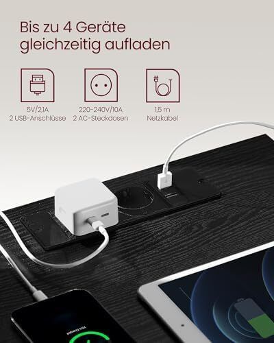 Set of 2 Bedside Tables 3 Drawers 2 AC Outlets, 2 USB Ports