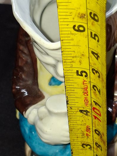 Vintage Ceramic Character Toby Jug, featuring a man in a brown coat and yellow vest, Postage Available or Collection