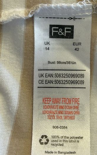 Ladies Short Sleeved Cream & Beige Stripped Tee Shirt from F&F