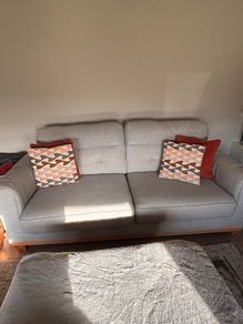 Grey Fabric Three Seater Sofa + Footstool