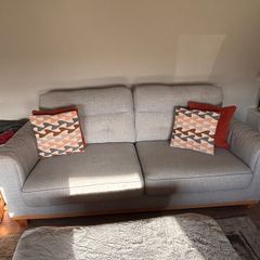 Grey Fabric Three Seater Sofa + Footstool