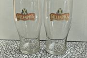 Pair of early 90s Scottish  Gillespies Malted Stout Pint glasses beer glasses