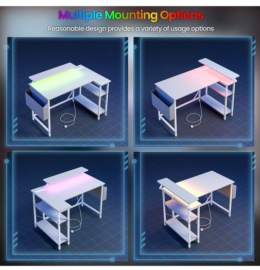 L Shaped Gaming Desk with LED Lights & Power Outlets, 120 x 80cm Corner Computer