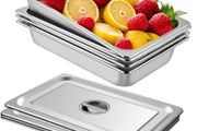 4 Pack Steam Table Pans 20.9 x 12.8 x 3.9 Inch Deep Steam Table Pan Full Size 13L Deep Food Container Stainless Steel Oven Tray Hotel Pans Anti-Jam Steam Table Food Pan