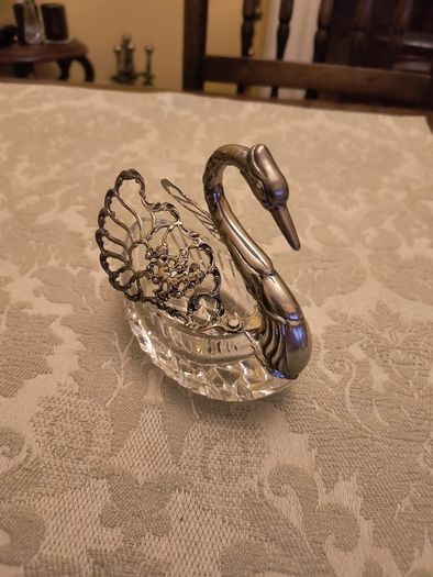 Silver and Cut Glass Swan Trinket Holder