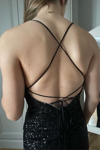 Gorgeous black ball gown with sequins and side slit