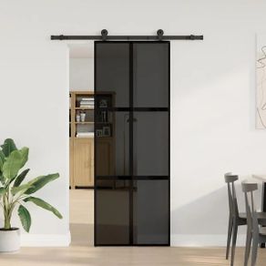 Sliding Door with Hardware Set 90x205 cm Tempered Glass&Aluminium