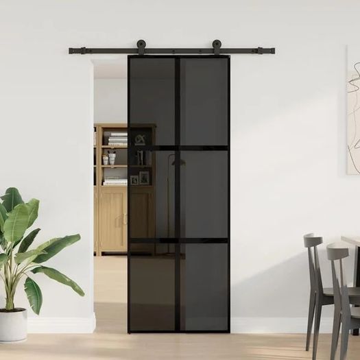 Sliding Door with Hardware Set 76x205 cm Tempered Glass&Aluminium