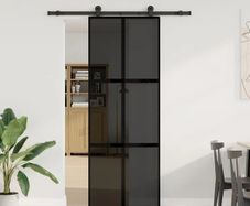 Sliding Door with Hardware Set 76x205 cm Tempered Glass&Aluminium