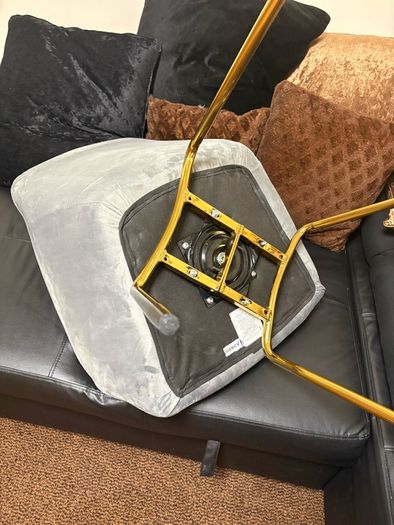 Grey Velvet Accent Swivel Chair with Gold Legs