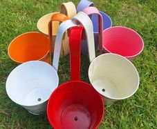 Set of 7 Colorful Hanging Metal Planters